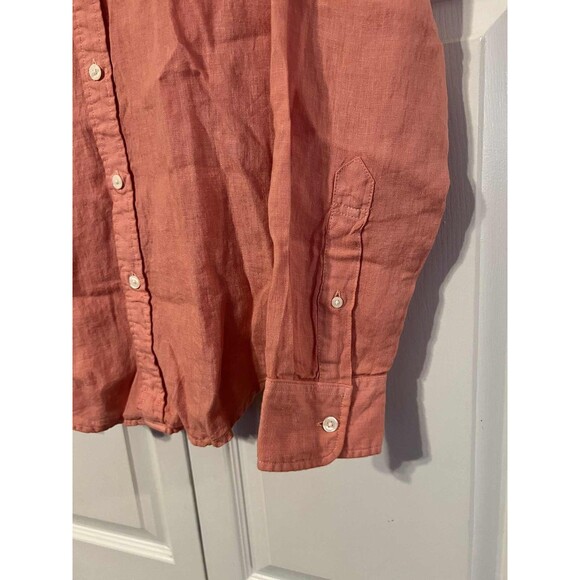 Abercrombie & Fitch Linen Shirt Mens Large Long Sleeve Button Down Coral - Picture 5 of 6